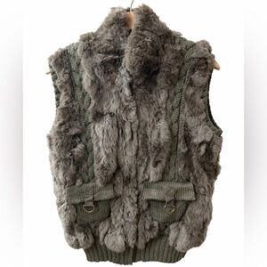 Hiche Rabbit Fur Trim Cable Knit Vest Green Size S
